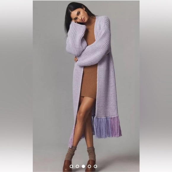 Anthropologie Sweaters - NWOT Anthropologie Chunky Knit Long Fringe Cardigan Size OS